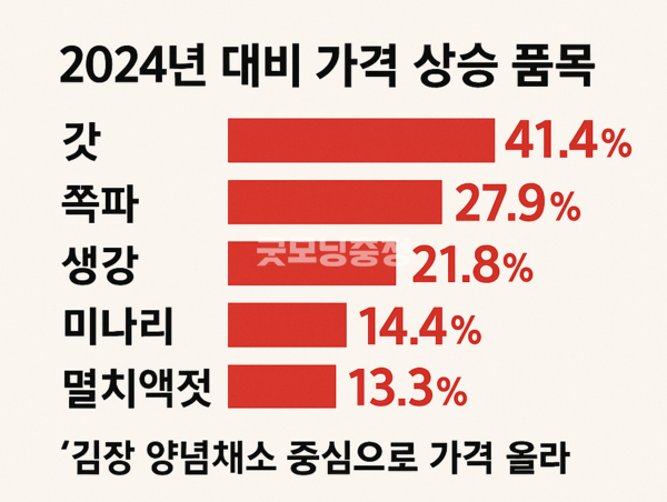 2024년 대비 가격 상승 품목