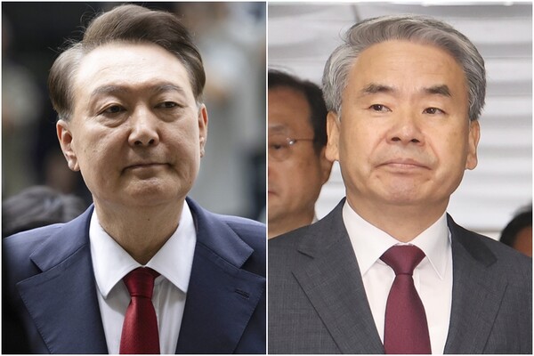 21일 오전 이명현 순직해병 특검팀에 의해 기소된 윤석열 전 대통령과 이종섭 전 국방부 장관.(사진=연합뉴스)