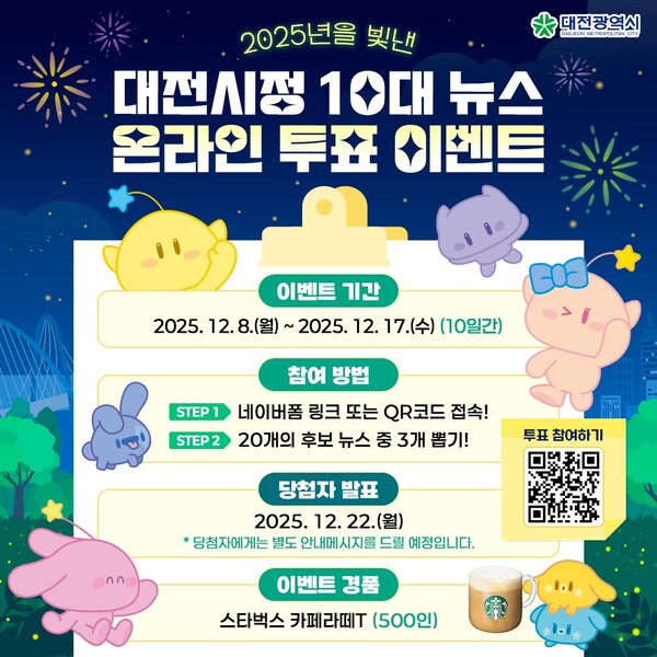 대전시는 8일부터 17일까지 ‘2025년을 빛낸 대전시정 10대 뉴스’ 투표를 진행한다(이미지:대전시 제공/굿모닝충청 이동우 기자)